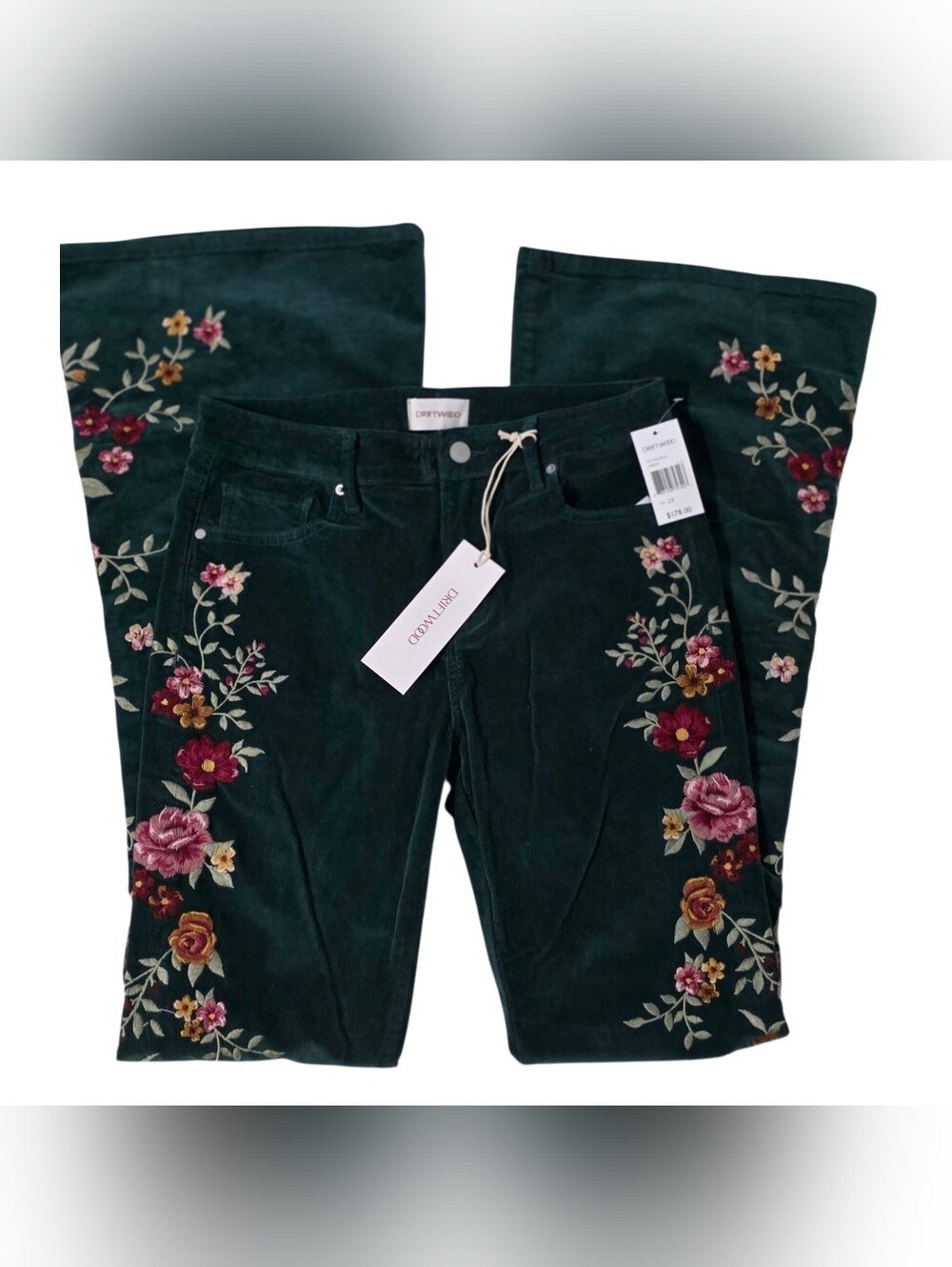 Driftwood Farrah Embroidered Cord Flare Jean at Free People Size 26 NWT - Picture 2 of 16